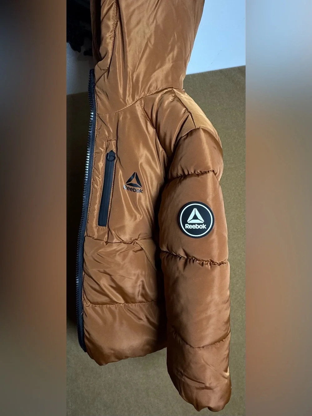 Kids Reebok Brown and Black Puffer Jacket NWT